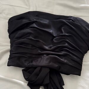 Aqua Black Satin Strapless Ruched Bust Top